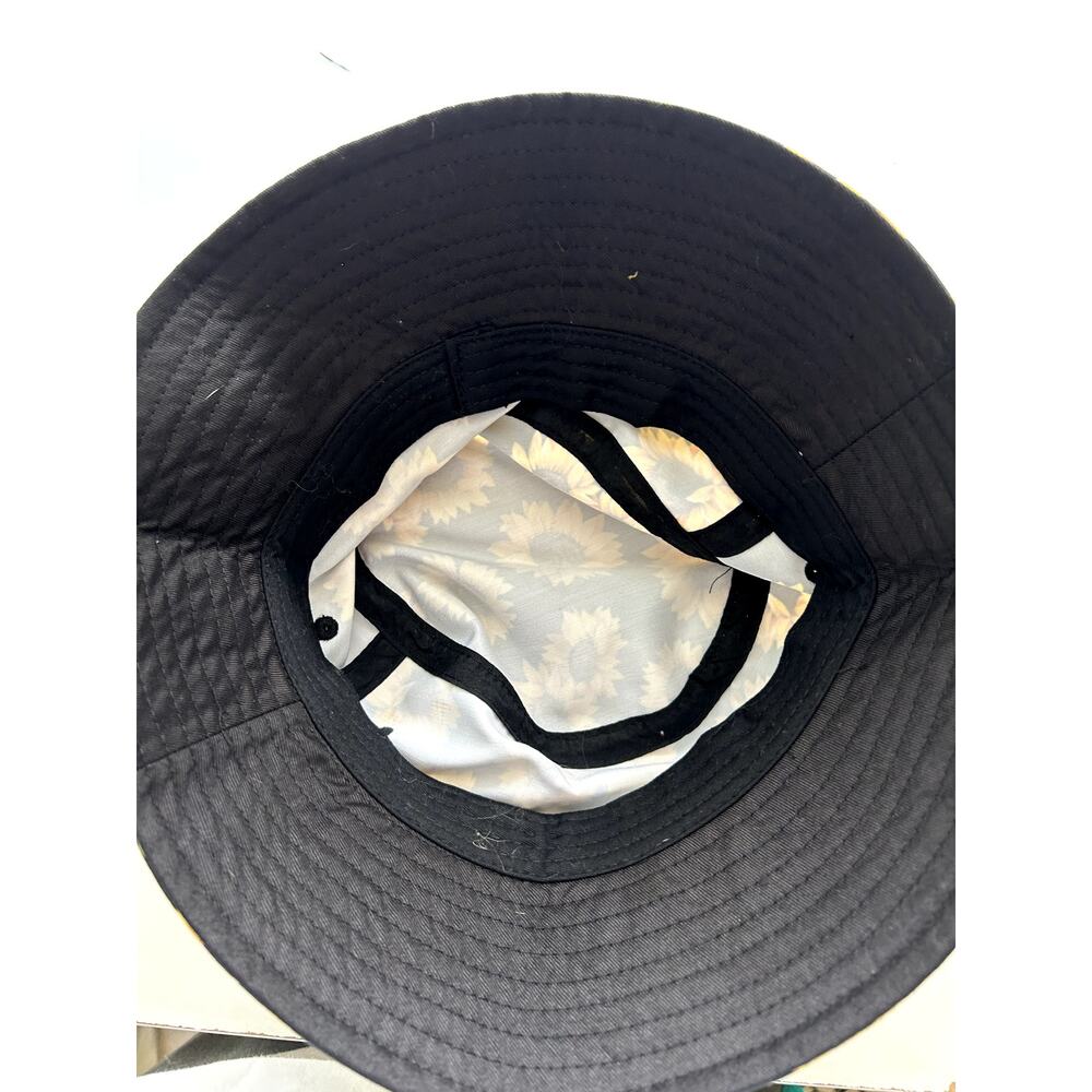 NWOT Sunflower Sun Bucket Hat Womens Black Floral Wide Summer Beach Outdoor - Picture 3 of 7